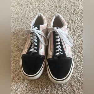 Vans Old Skool Platform Pink and White Checkered Sneakers Womens 8